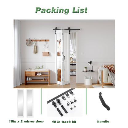 FREDBECK Bifold Barn Door 36x84 (Double 18x84) Hardware Kit Included,40" Track for 2 Doors, PVC, White,for Living Room, Bathrooms, Kicthen