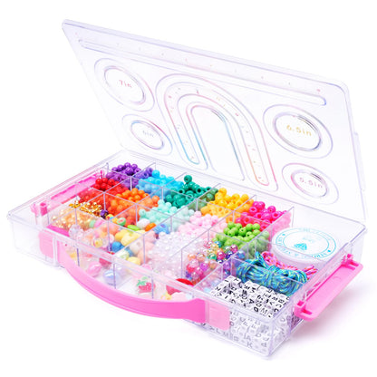 MAKERSLAND Jewelry Making Kit with Bead Board DIY Craft Kits Kandi Pony Beads Bulk Clay Bead for Bracelet Necklace Making, Keychains, Storage Box with Handle and Tray for Kids Adults Birthday Gift