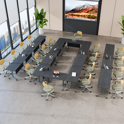 rzoizwko 4Packs Folding Conference Tables on Wheels,55.1 in Mobile Flip Top Meeting Room Table for Office & Training Rooms,Foldable Conference Room Tables Modular Rolling Desk Heavy-Duty Metal Frame
