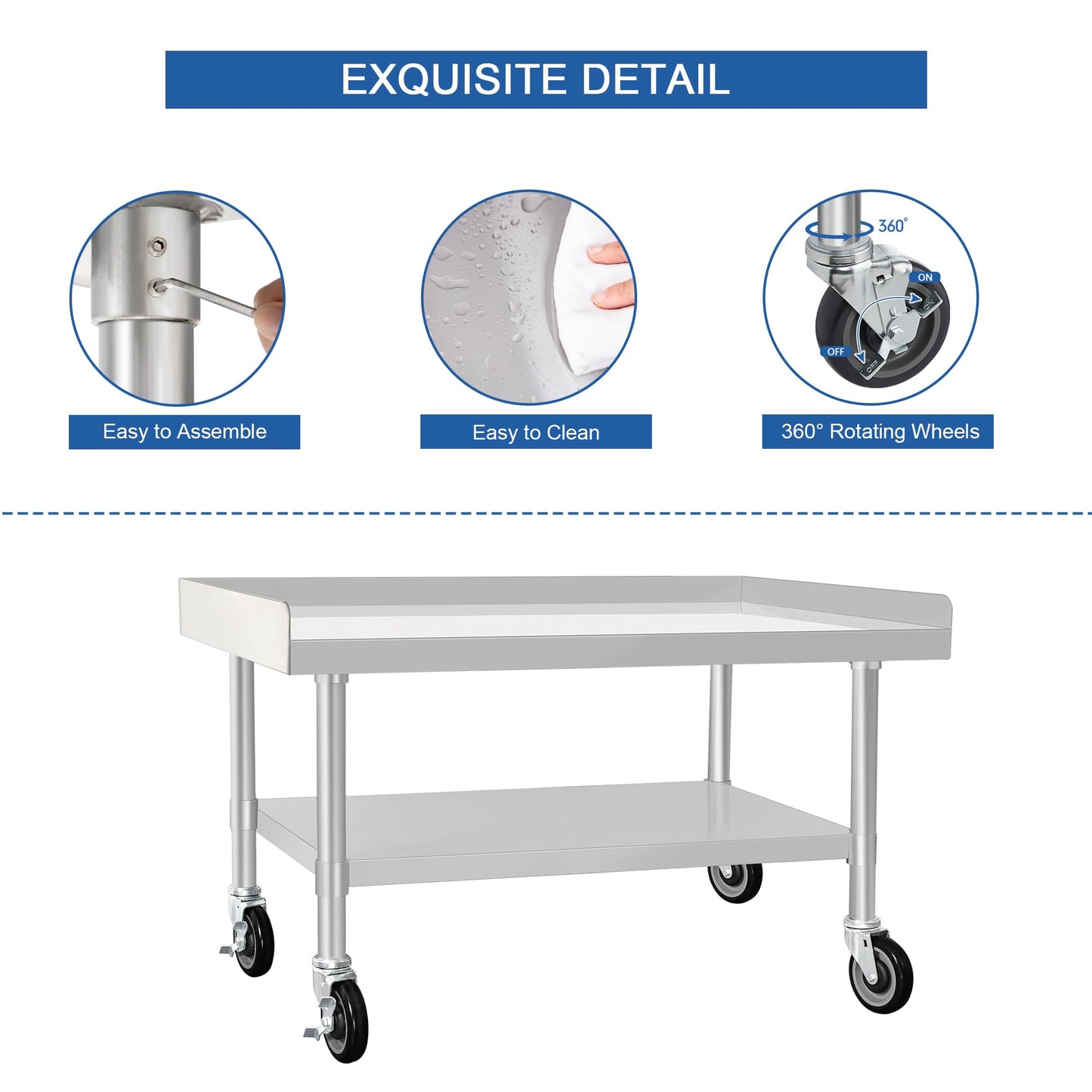 HARDURA Stainless Steel Equipment Stand Metal Prep Table with Casters 30"X 48" NSF 430 for Commercial Food Prep