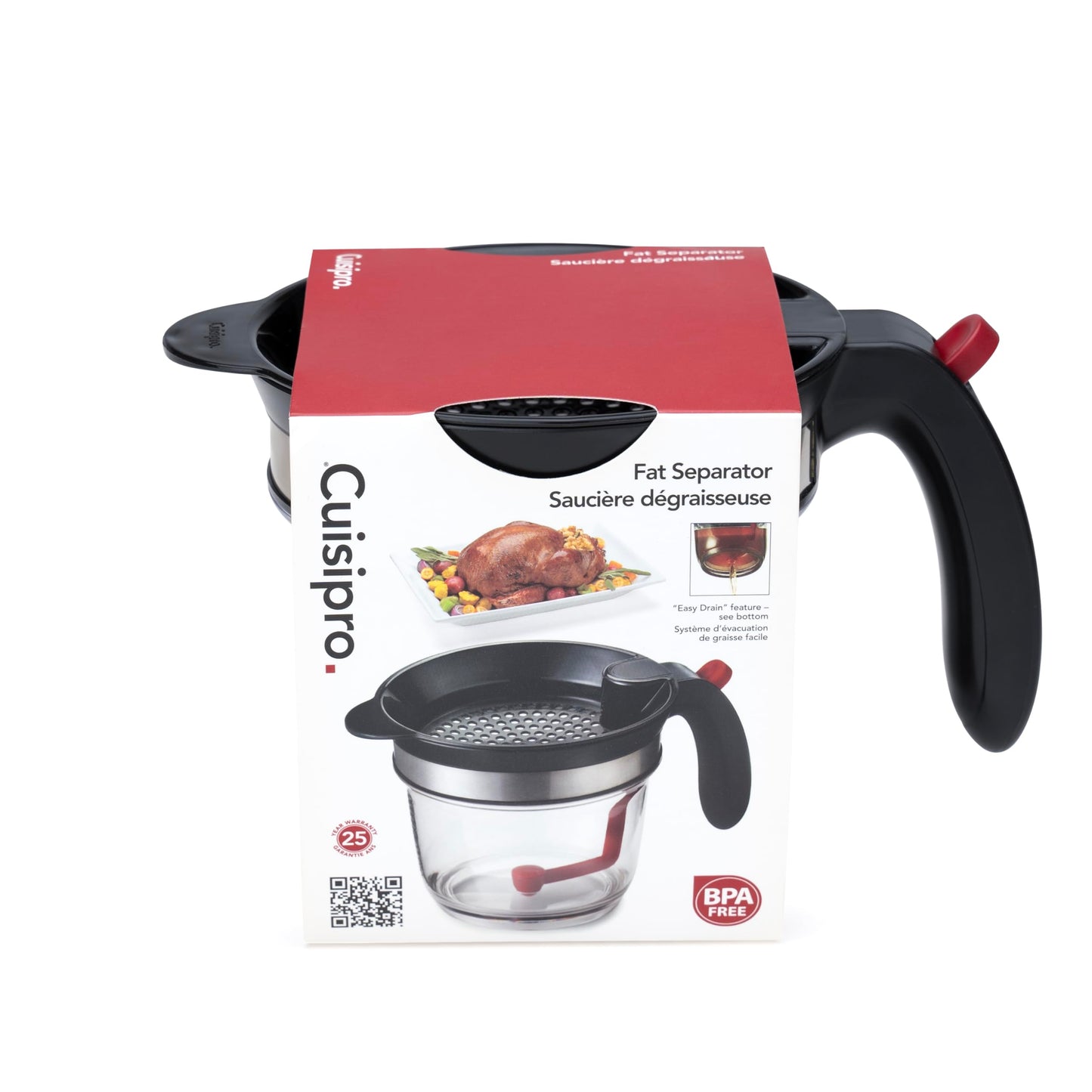 Cuisipro Fat Separator with Bottom Release, Plastic, 4 Cup Strainer with Handle, Grease Strainer Dishwasher Safe, Oil Separator for Kitchen