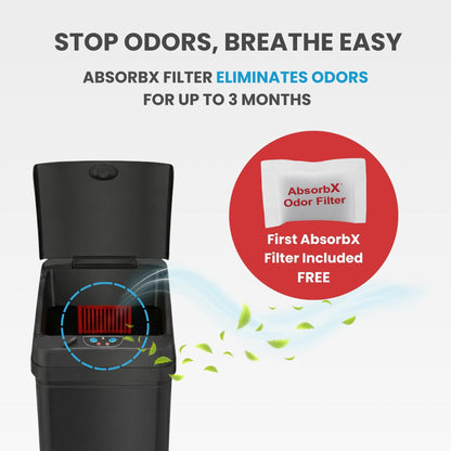 iTouchless 13 Gallon Automatic Garbage Can with Odor Filter, 50L Touchless Kitchen Wastebasket, Smart Hands-Free Motion Sensor Lid, Fingerprint-Proof, Pet-Proof Dog Lock & Soft-Close, Matte Black