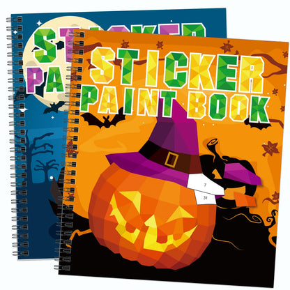 Omgouue 2PCS Halloween Crafts for Kids Ages 4-8 Sticker Paint Books Includes Pumpkins Spiders Tombstones and More Designs Gift Party Create 20 Pictures Sticker Sheets are Separate