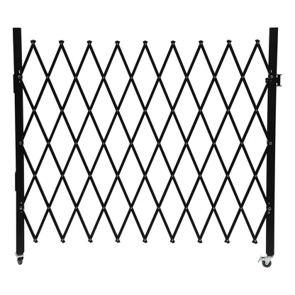 Folding Security Gate, 48" H x 71" W Black Metal Safety Gate with Diamond Grid and Padlock, Expandable Wall Mount Gate for Garage, Basement, Storefront, School and Industrial Site