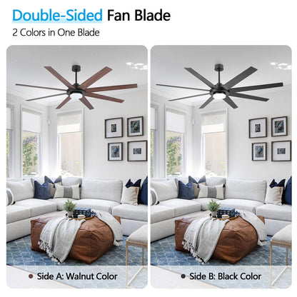 WINGBO 72" Ceiling Fan with Light and Remote Control, 6 Speed Reversible DC Motor, Dimmable LED Light, for Home and Commercial Use, Living Room/Shop/Warehouse Black/Walnut