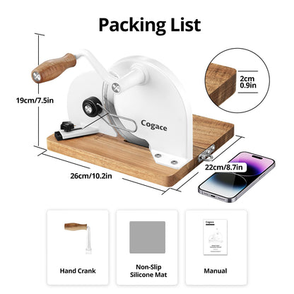 Foldable Manual Bread Slicer with German RSG Blade, Homemade & Sourdough Bread, Adjustable Thickness & Scale, Hand Crank Cutter, Durable Aluminum Alloy Body & Acacia Wood Base