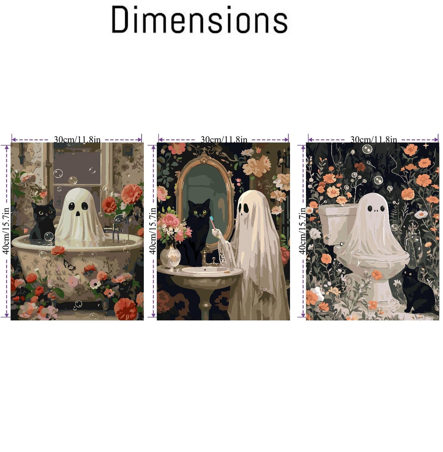 Mrnsiet 3 Pack Ghost Paint by Numbers Kit for Adults, Halloween Ghost Adult Paint by Number Kits on Canvas, Acrylic Bathroom Easy Paint by Numbers for Gift Home Decor 12x16 Inch