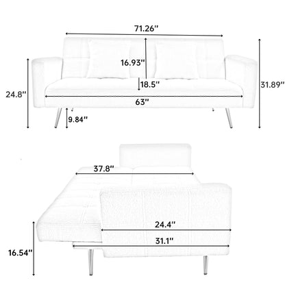 KEIKI 72" Folding Futon Sofa Couch w/Adjustable Backrest, Mid Century Modern Loveseat Convertible to Sleeper Bed, Small Comfy Teddy Cloud Couch SofaBed for Living Room & Bedroom, 2 Pillows, Gray
