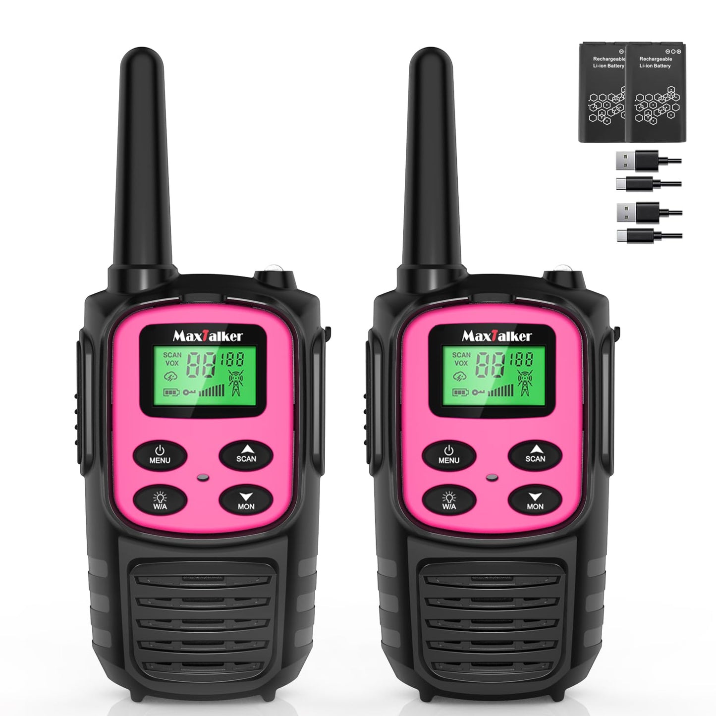 Walkie Talkies Long Range for Adult, MT10 Rechargeable Walkie Talkies FRS Two Way Radio, NOAA, 1200mAh Li-ion Battery USB-C Cable, LED Flashlight, VOX Walkie Talkie for Hiking Camping 2Pack