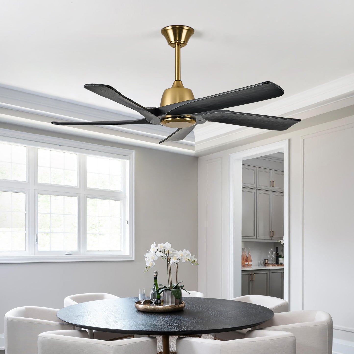 LVYEAYOU 52 Inch Solid Wood Ceiling Fan No Lights, Remote and APP Control, DC Motor, 6-speed Reversible, for Bedroom, Living Room, Office, Black Gold