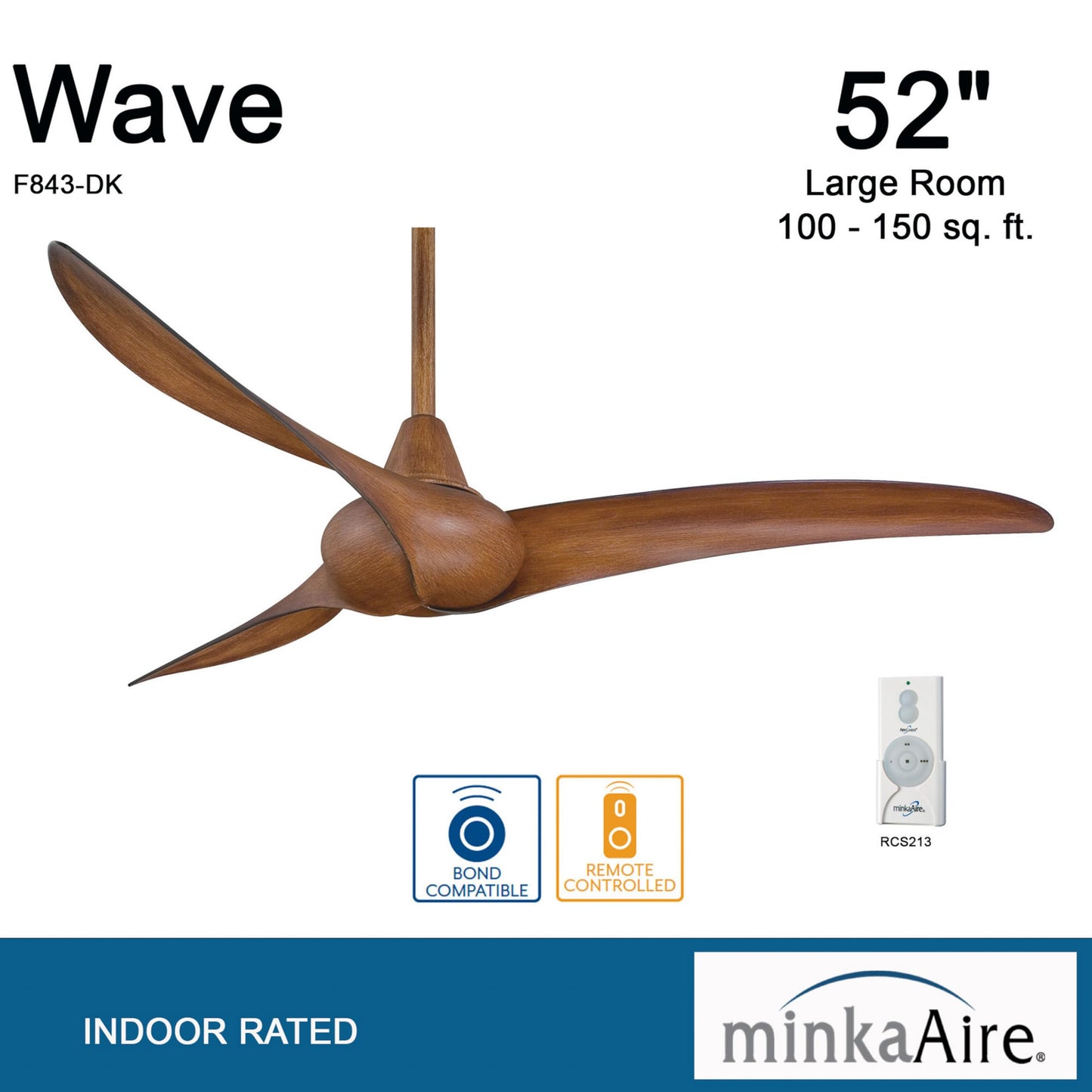 Minka-Aire F843-DK, Wave, 52" Ceiling Fan with Remote Control, Distressed Koa