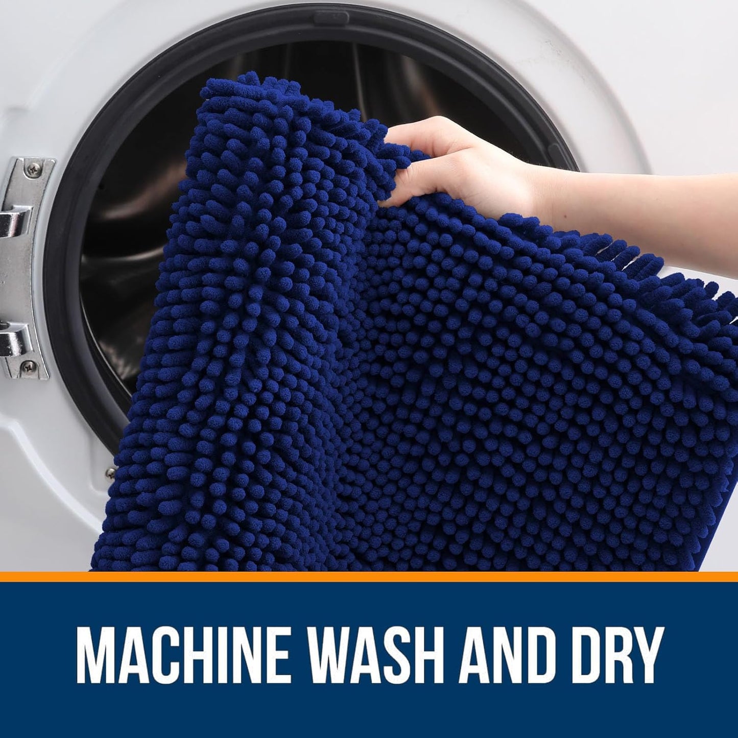 OLANLY Bath Rugs - Extra Soft Chenille, Quick-Dry Rubber Backing, Machine Washable | 32x20 Navy