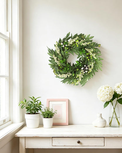20in Wreath for Front Door,Spring Wreaths with Welcome,Greenery Summer Wreath for All Season,Farmhouse, Outdoor, Porch, Garden, Wedding Decor