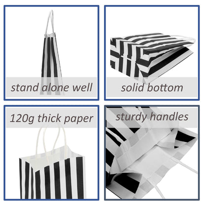 Ronvir 50Pcs Small Gift Bags,Black & White Striped Recycled Paper Bags