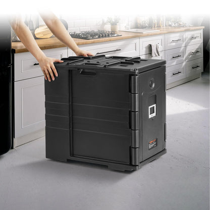 VEVOR Insulated Food Pan Carrier, 95 Qt Hot Box for Catering, LLDPE Food Box Carrier w/Double Buckles, Front Loading Food Warmer w/Handles, Stackable End Loader for Restaurant, Canteen, etc. Black