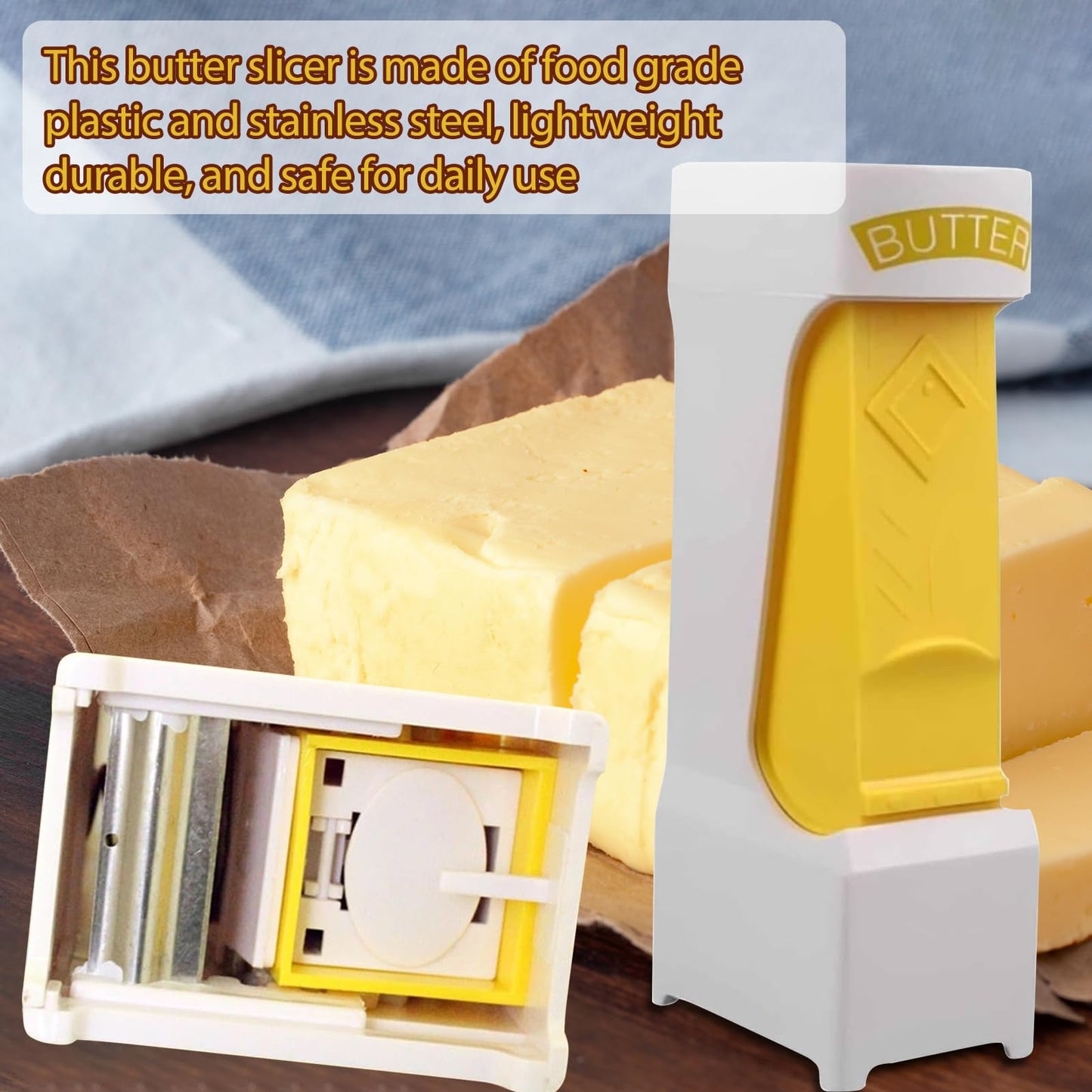 Portable One-Click Butter Cutter with Stainless Steel Blade - Effortlessly Create Perfect Slices for Breakfast, Baking, and Cooking, Butter Dispenser Sticks,Cheese Splitter