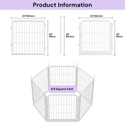 SunsGrove Garden Fence with Gate, 24 in(H) x 11.1 ft(L) 6 Panels Heavy Duty Metal Animal Barrier Fence for Yard, Suitable for Indoor or Outdoor Dog Pet Fence, Garden Fence Border, White