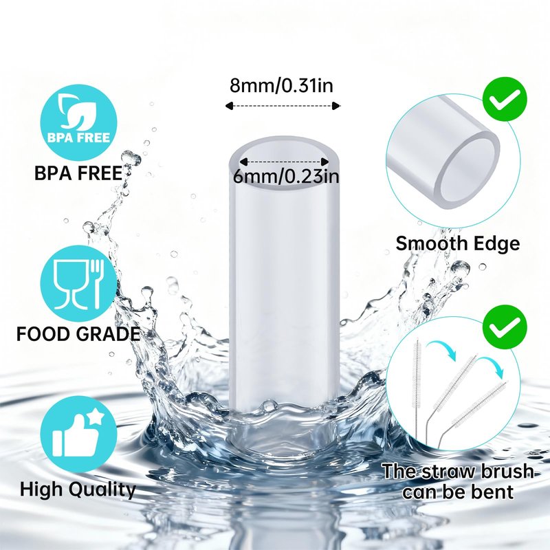 Water Bottle Straw Replacement Compatible with Takeya 24oz, Food Grade and BPA Free Plastic,6 Straws and 2 Brushes Compatible with Takeya