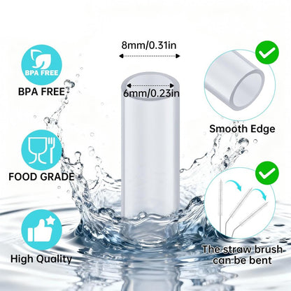 Water Bottle Straw Replacement Compatible with Takeya 24oz, Food Grade and BPA Free Plastic,6 Straws and 2 Brushes Compatible with Takeya