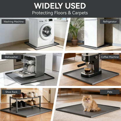 SKERTS Silicone Fridge & Washing Machine Mat 27"x27"x0.8" Non-Slip Spill-Proof Floor Protector with Raised Edges for Mini Fridge, Dishwasher, Pet Bowls, Dark Gray