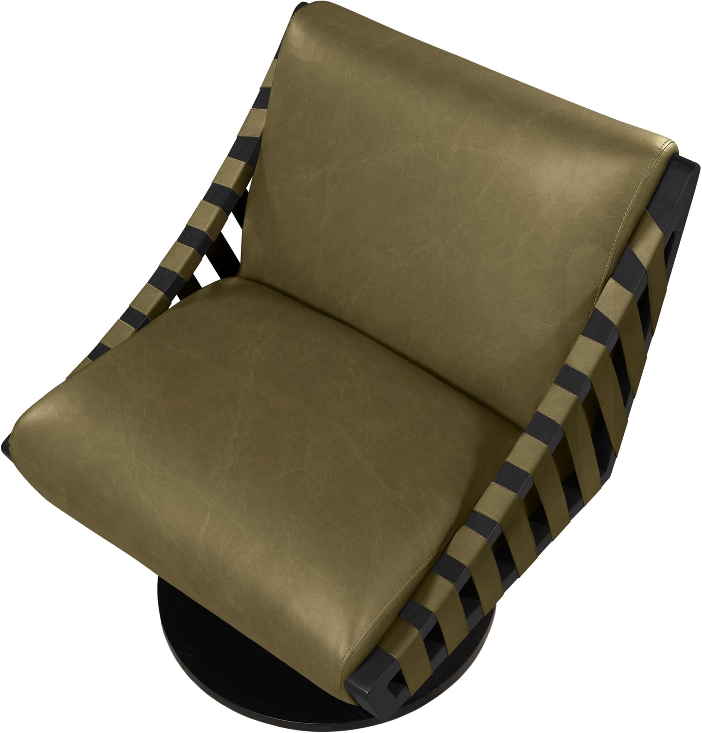 Meridian Furniture 33002Olive Millwin Collection Art Deco Swivel Accent Chair with Rich Olive Green Vegan Leather, Black Finish, Solid Wood Frame and Base, 28" W x 30" D x 32.5" H, Olive