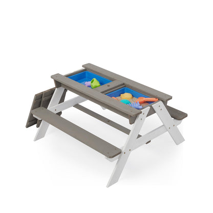 WEALTHGIRL 3-in-1 Kids Outdoor Wooden Picnic Table with Adjustable 43" Umbrella, Convertible Sand & Water Activity Center, Solid Cedar Wood Construction, Spacious Seating for Four