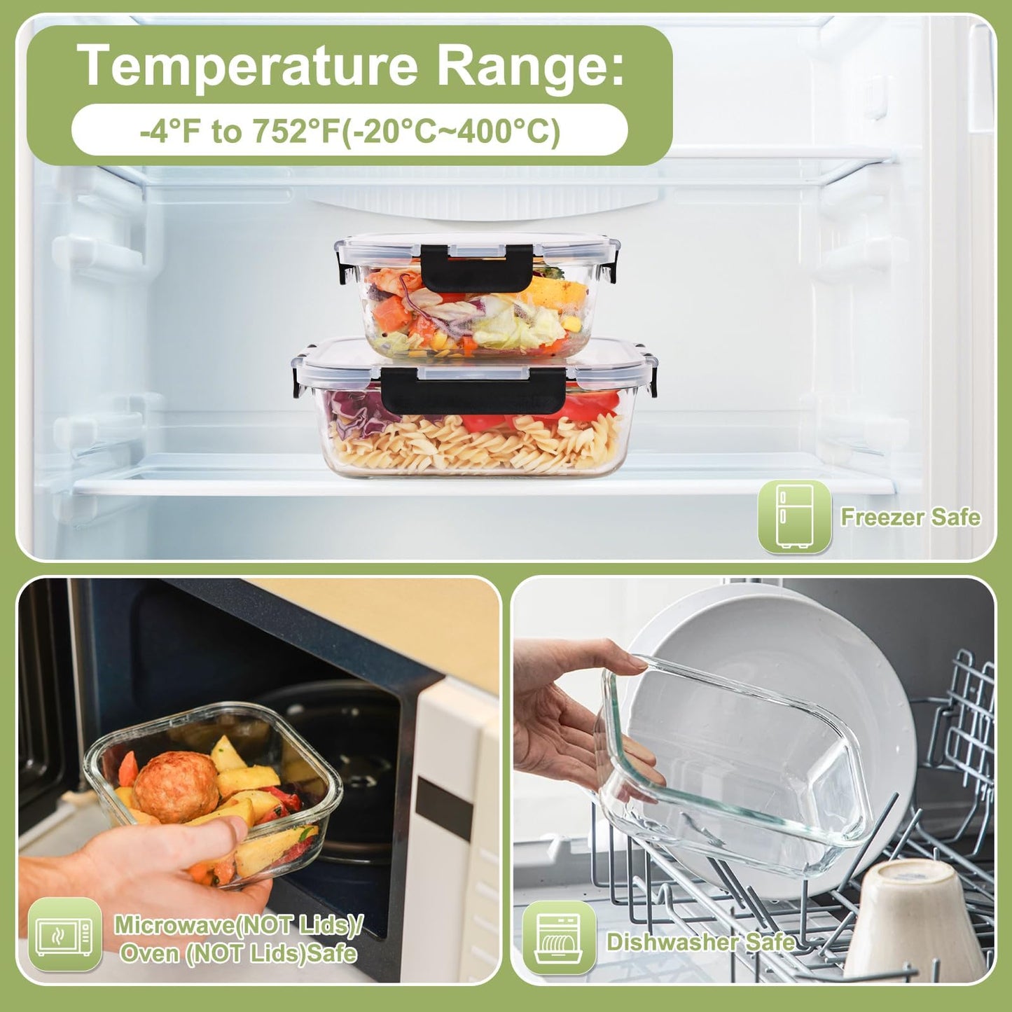 Liuruiyu 8 Pack Glass Food Storage Containers with Lids, Meal Prep Containers, Airtight Bento Boxes with Leak Proof Locking for Microwave, Oven, Freezer and Dishwasher, BPA Free