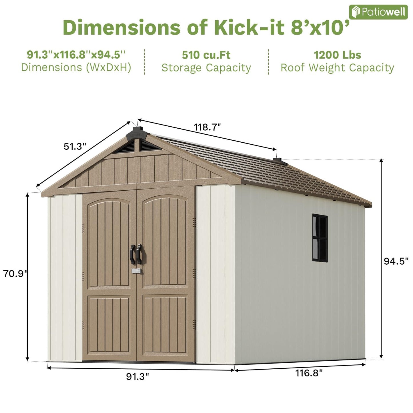 Patiowell 8 x 10 FT Resin Outdoor Storage Shed with Floor, Large Garden Tool Plastic Shed with Window and Lockable Door for Backyard, Tool Storage Use,Easy Installation, Brown (Kick-it Shed)