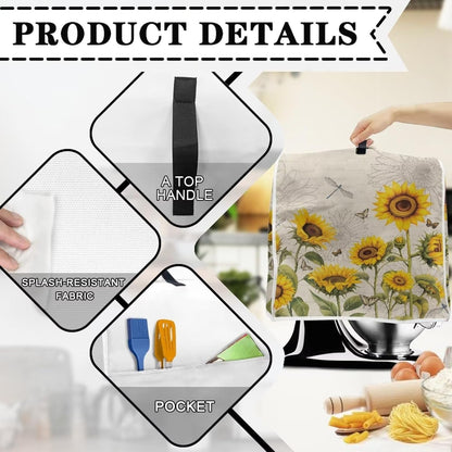 Sunflower Dragonfly Dust-proof Cover for Kitchen Aid Mixer, Water-resistant with 2 Pockets for Accessories, Easy