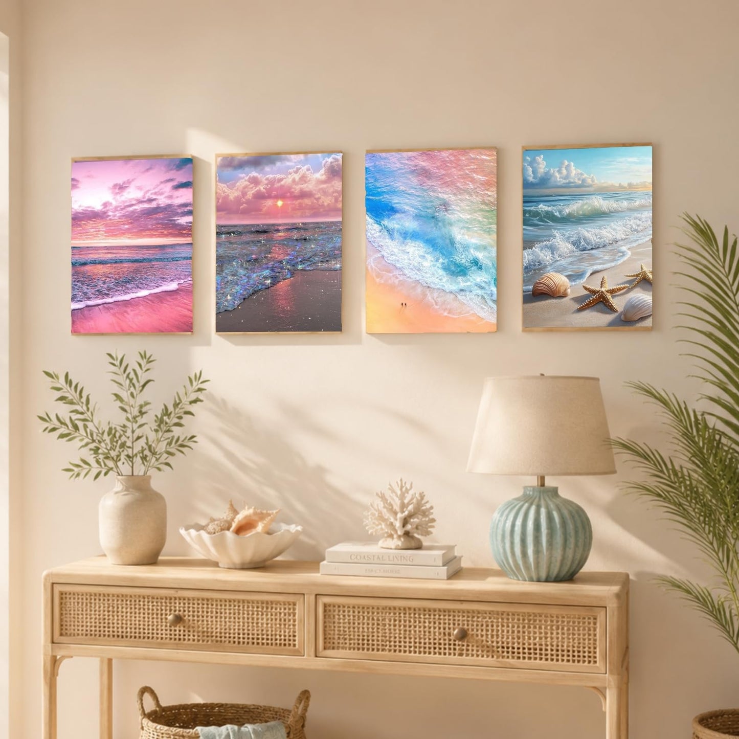 4 Pack Beach Sunset 5D diamond painting for adults Kits, Full Drill Coastal 5D diamond art kits for adults, Scenic Ocean gem art kits for adults, art dot painting Set Home Wall Decor 11.8x15.7 Inch