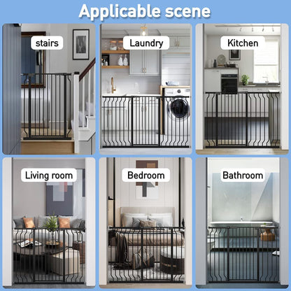 WAOWAO Extra Tall 40.55" Baby Gate 57.48-74.4" Wide Pressure Mounted Walk Through Swing Auto Close Safety Black Metal Toddler Child Dog Pet for Indoor Stairs,Doorways