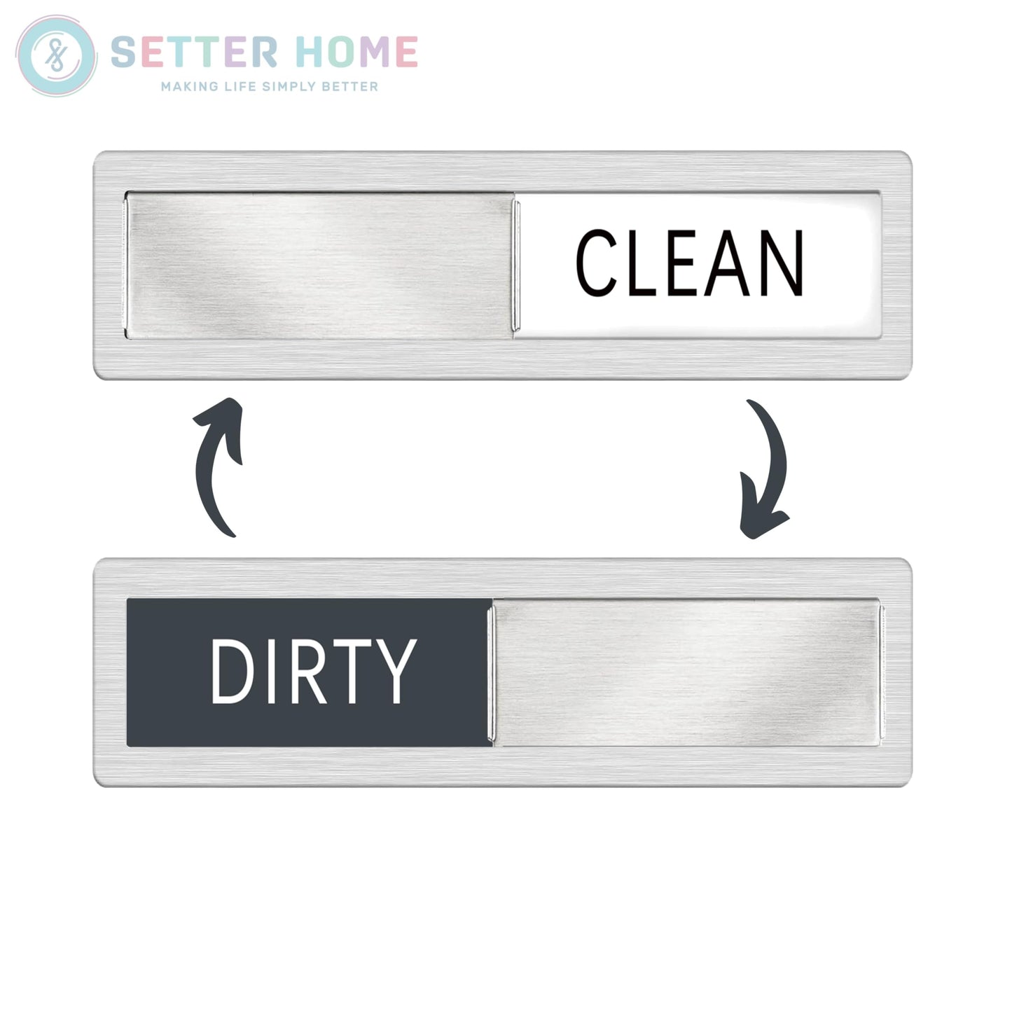 Clean dirty magnet for dishwasher, Premium Stainless Steel Black Clean Dirty Sign Indicator - Grade 304 Clean Dirty Magnet for Dishwasher, Easy to Read with Extra Adhesive Tape (Silver/White)