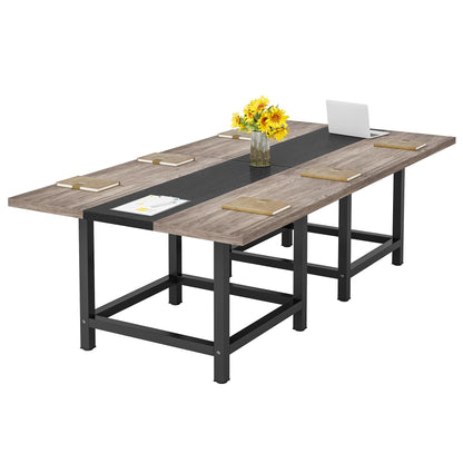 LITTLE TREE 6.5 Ft Conference Table, Modern Black Rectangle 78.74" L X 39.2" W X 29.52" H Wood Seminar Table for Office, Conference Room, 2 Separate Piece