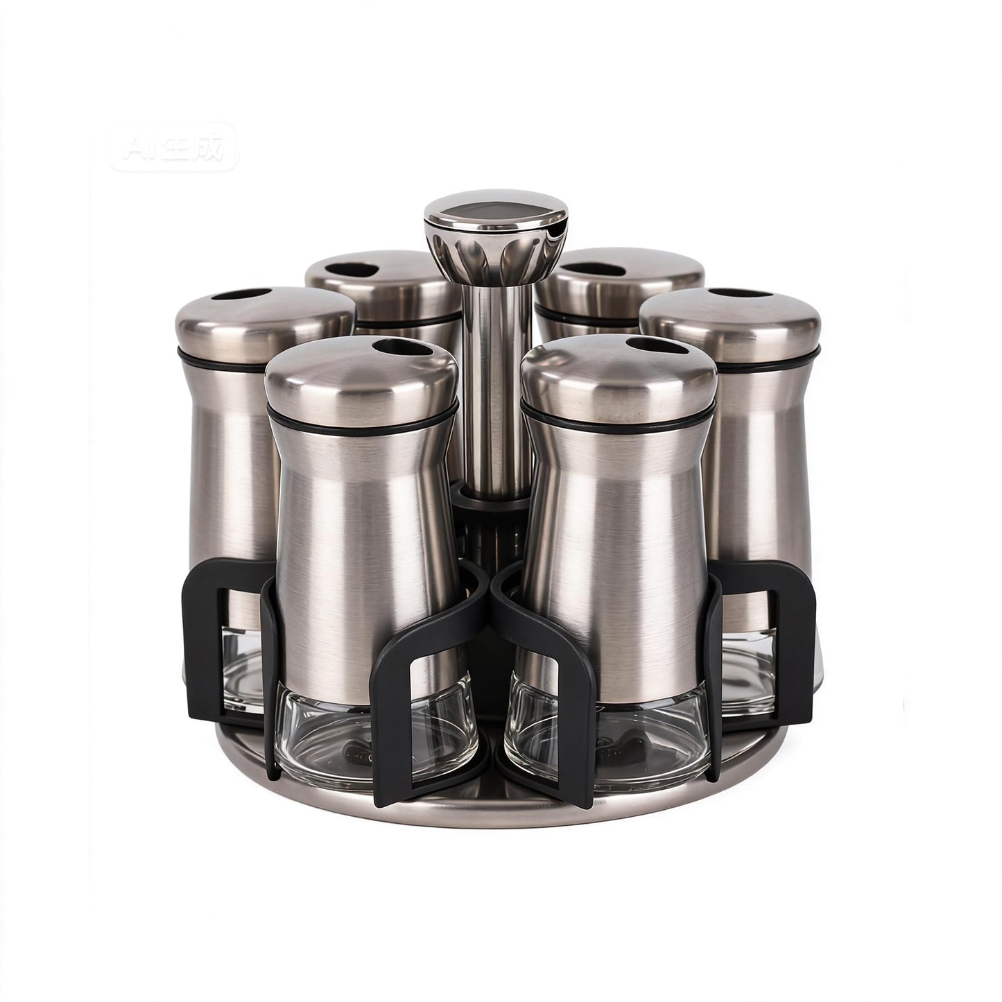 LCshuyao 360° Rotating Spice Rack，Spice Rack Organizer for Cabinet - Includes 6pcs Glass Spice Jars and Labels,Spice Storage, Cooking, Outdoor BBQ,(Spices Not Included) (Modern)