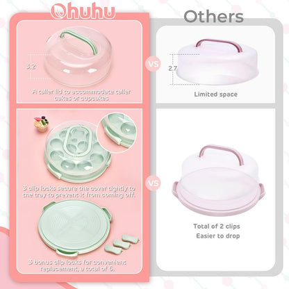 Ohuhu Cheesecake Container, Cake Pie Carrier BPA-Free up to 10'' Cake - Cupcake Containers with Lid and 2 Handles 4-in-1 Multipurpose Cake Keeper Holder Platter for Pie Devil Eggs Perfect Gifts