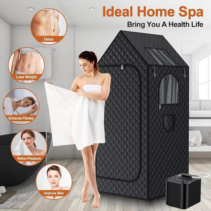 Portable Full Body Sauna Box, Personal Steam Sauna with Steamer and Folding Sauna Chair, 1000W Steam Sauna Tent Steam Room for Spa, Indoor