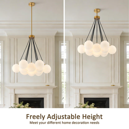 13-Light Bubble Chandelier, Modern Sputnik Glass Chandelier, Milk Glass & Globe Pendant Light, Elegant Bubble Hanging Island Lighting for Bedroom, Living Room, Dining Room & Kitchen Island Over Table