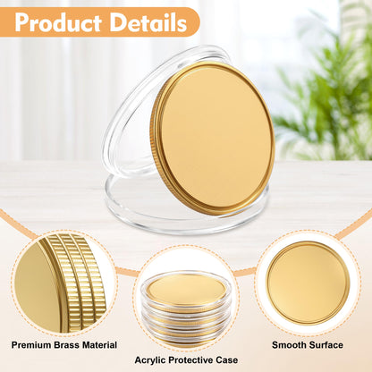 8Pcs 40mm Blank Brass Coins for Laser Engraving, Solid Blank Challenge Coin Set with with Acrylic Protection Box, Resealable Bag, Card, Tassel and Pen for DIY, Customization Gift & Memorial