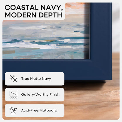 Homeforia A5 Navy Blue Frame, High End Metal 5.8 x 8.3 Picture Frames Matted to 4.1 by 5.8 inch Art, A5 Display Photo Frame with Mat A6, 5.8x8.3 Blue Poster Frames, Tempered Glass, Wall Kit, Set of 1