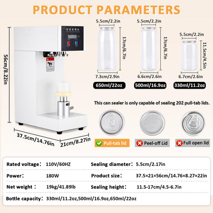 JIAWANSHUN 180W Commercial Soda Can Sealer with LCD Counter, 4.5"-6.7" Height Adjustable Seaming Machine for Soda/Aluminum/Tin Cans, 2.2" Diameter Plastic Can Sealer