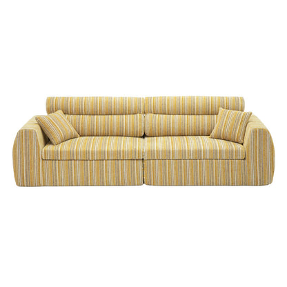 KEIKI 111" Boucle Striped Modular Compressed Sponge Sofa with High-Density Foam Cushion and Throw Pillows, Modern Style Oversized Upholstered 3-Seater Couch, Easy Assembly, for Living Room, Yellow