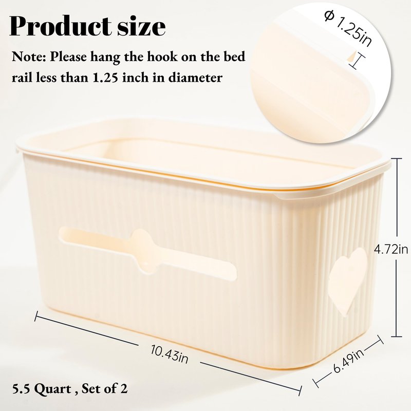 VIREYA Bedside Storage Box Bin Organizer Diaper Caddy Organizer for Kids Bed, Crib, Playard ,Playpen, Nursery Bedroom, Bathroom Essentials,for Books, Tissues, Cup & Snacks (Beige)