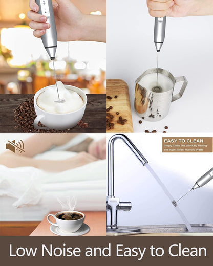 Electric Egg Blender, USB Rechargeable Handheld Egg Beater, Milk Frother for Coffee, Latte, Hot Chocolate (Silver)