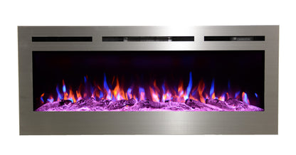 Touchstone Sideline Deluxe -Stainless Steel Smart Electric Fireplace- 50" Wide- Alexa/WiFi-Enabled- in Wall Recessed- 5 Flame Settings- 9 Flame Colors- 1,500W Heater- Log & Crystal Options- 86273