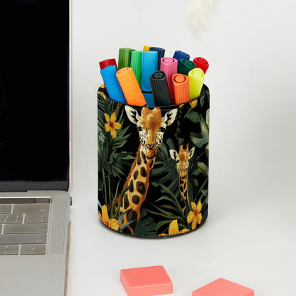 KikandKo Giraffe Flowers Jungle Pencil Holder Pen Cup Brush Pot Desktop Organizer Storage for Women Kids Girls Student Office Classroom Home Supply Organizers