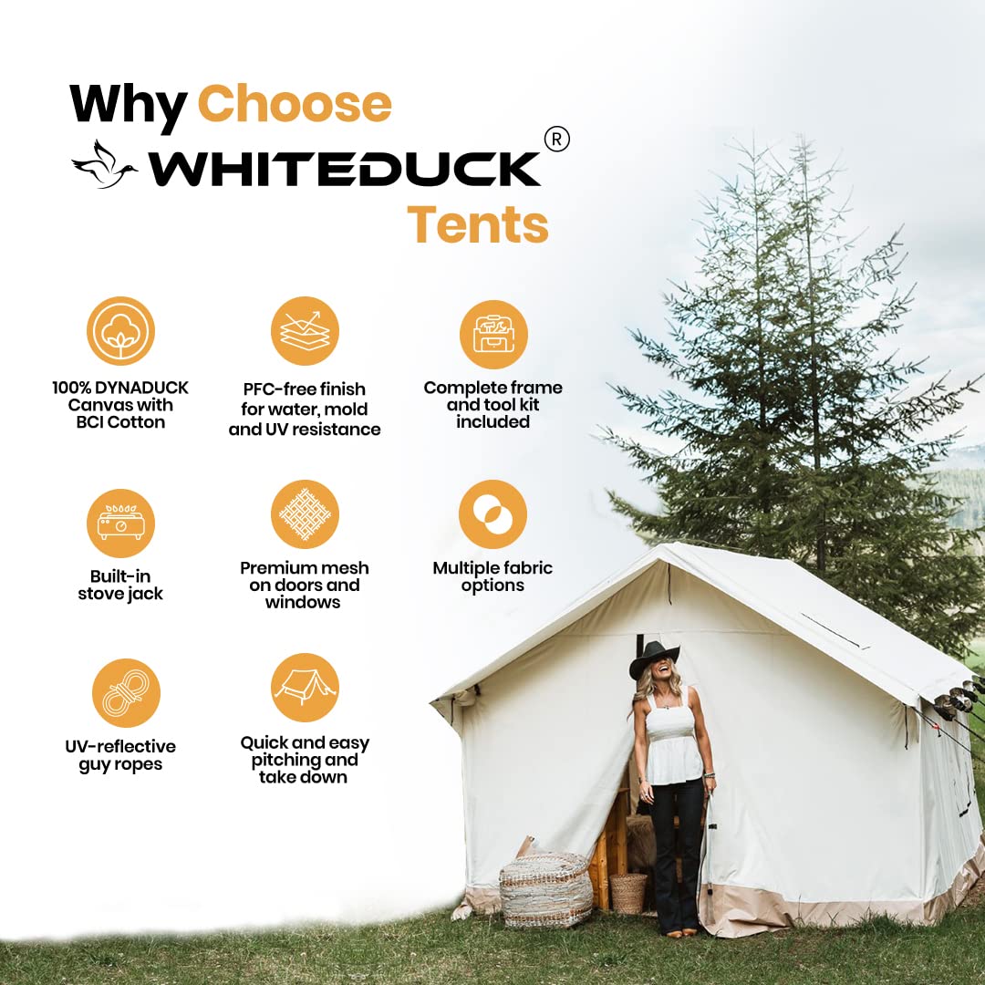 WHITEDUCK Alpha Canvas Wall Tent Waterproof 4 Season Outdoor Camping & Hunting Tent w/Heavy Duty Aluminum Frame, Best for Large Groups, Families & Outfitters (16'x24', Fire Water Repellent)