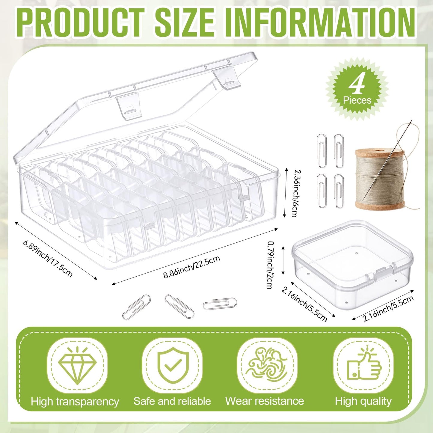 Hushee 4 Pack Bead Organizer Box, 120 Pcs Total Small Clear Plastic Bead Storage Containers with Hinged Lid, Stackable Craft Case for Jewelry, Seed, Diamond Painting DIY Supplies (30 pcs per Box)