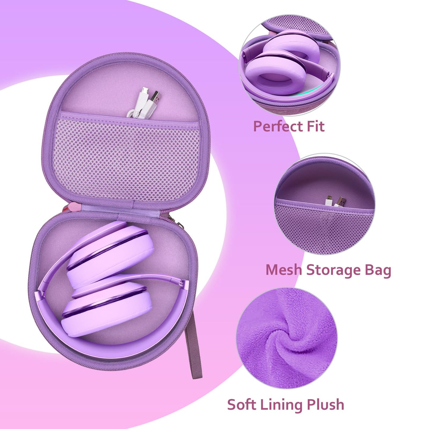 Headphone Headset Case for JLab JBuds Lux ANC/Lorelei X8/Beats/JBL/TOZO/BERIBES/Picun/KVIDIO Noise Cancelling Over-Ear Foldable Headphones (Purple)