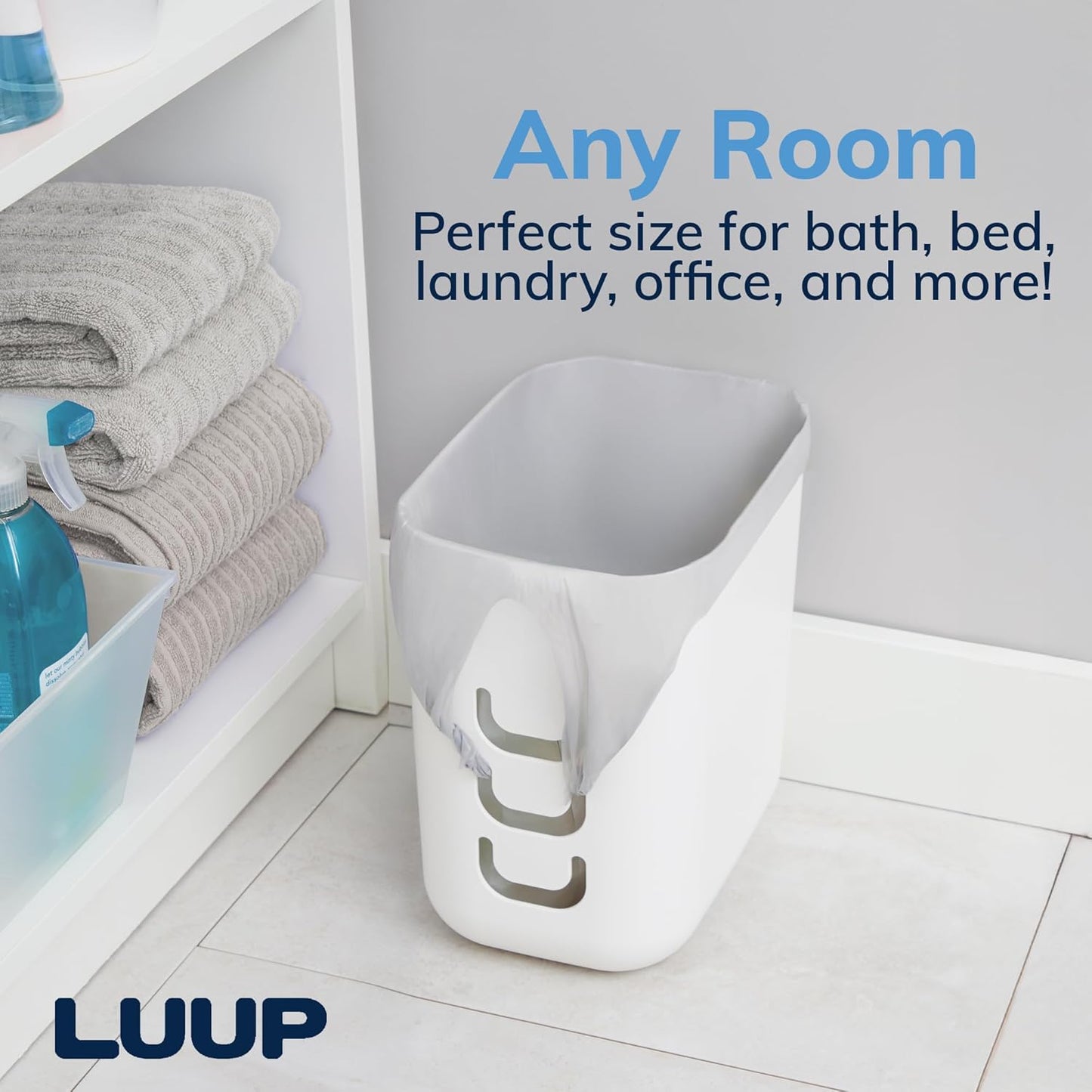 2pk, 2.5 STORi Luup Bathroom Wastebasket Secure Grocery Bags, Plastic Garbage Container for Vanity, Laundry Room