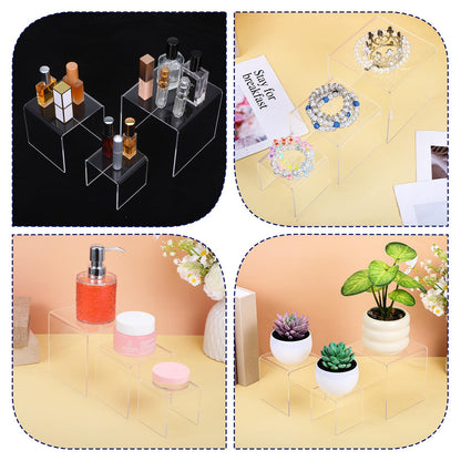 Yolev 6 Pcs Clear Acrylic Risers Display Stands 0.2" Thick 2 Sets Square 3-Tier Risers Stands Tall Acrylic Shelf Riser Display Holder for Figures, Decorations, Cupcakes, Dessert Table (3",4",5")